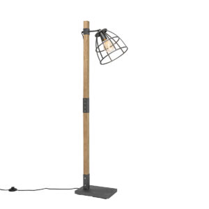 Industrial floor lamp dark gray with wood – Arthur