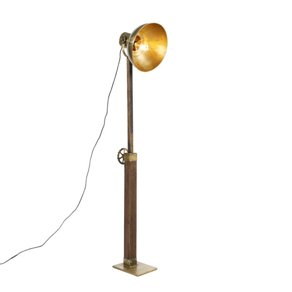 Industrial floor lamp bronze with wood - Mangoes