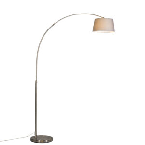 Modern arc lamp steel with gray fabric shade – Arc Basic