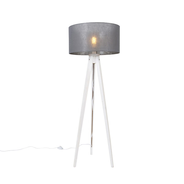 Modern floor lamp tripod white with gray shade 50 cm - Tripod Classic