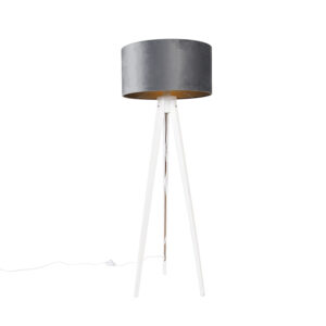 Modern floor lamp tripod white with gray velor shade 50 cm – Tripod Classic
