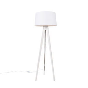 Modern floor lamp tripod white with linen shade white 45 cm – Tripod Classic