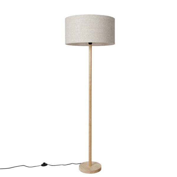 Rural floor lamp wood with light brown shade - Mels