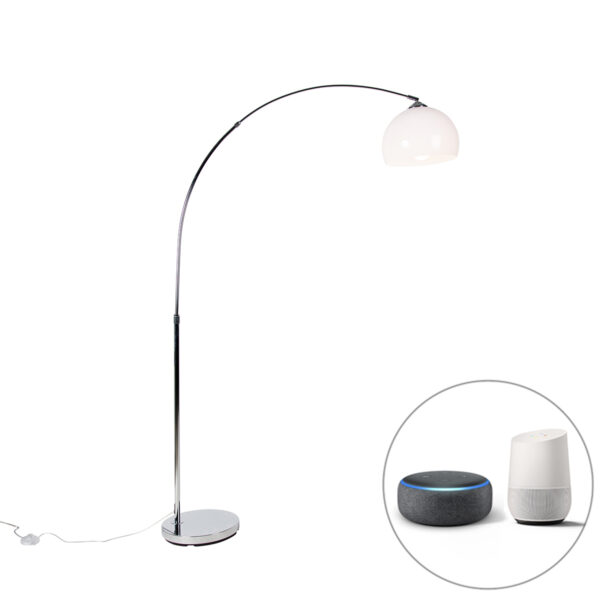 Smart arc lamp chrome with white shade incl. Wifi A60 - Arc Basic