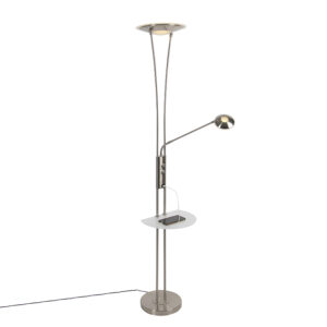 Steel floor lamp with reading arm incl. LED and USB port – Seville