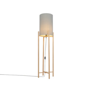 Country floor lamp wood with gray shade – Lengi