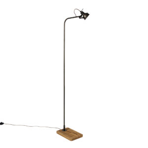 Industrial floor lamp black with wood – Reena