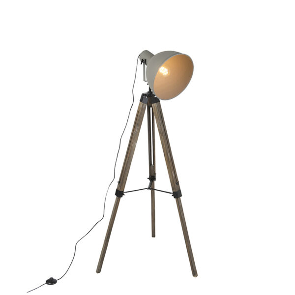 Smart industrial tripod floor lamp wood with gray incl. WiFi A60 - Laos