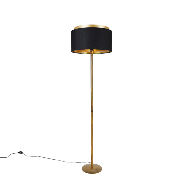 Modern floor lamp gold with shade black with gold - Simplo