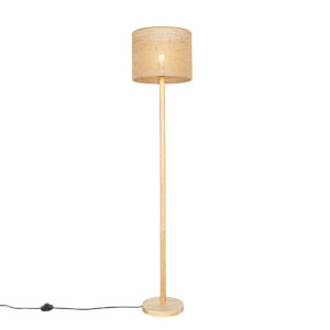 Rural floor lamp wood with linen shade natural 32 cm – Mels