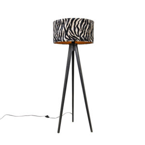 Floor lamp tripod black with shade zebra 50 cm – Tripod Classic