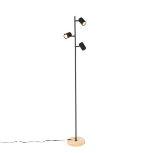 Modern floor lamp black with wood 3-light – Jeana