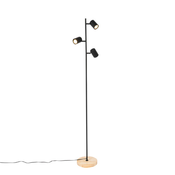 Modern floor lamp black with wood 3-light - Jeana