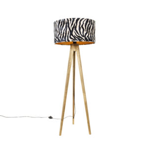 Vintage floor lamp wood shade zebra design 50 cm – Tripod Classic