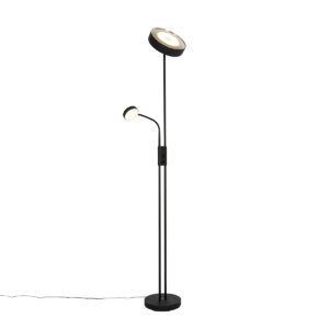 Black floor lamp incl. LED and dimmer with reading lamp – Kelso