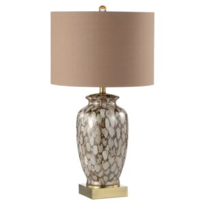 Catania Gold Linen Shade Table Lamp With Brown Patterned Ceramic Base