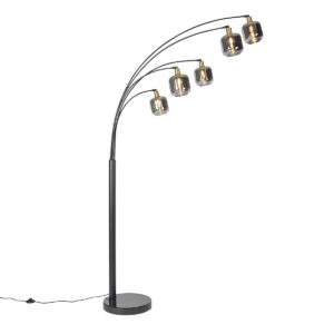 Floor lamp black with gold with smoke glass 5 lights – Zuzanna