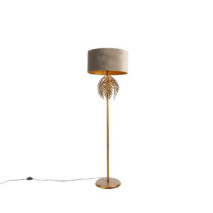Vintage floor lamp gold with velvet shade taupe 50 cm – Botanica