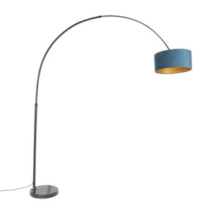 Arc lamp black velor shade blue with gold 50 cm – XXL