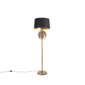 Vintage floor lamp gold with cotton shade black – Botanica