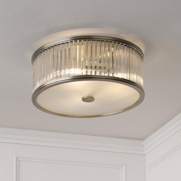 Laura Ashley Sutton 2 Light Flush Ceiling Light In Matt Antique With Ribbed Glass Rods