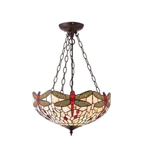 Interiors 1900 70759 Dragonfly Beige Tiffany Medium Inverted 3 Light Ceiling Pendant