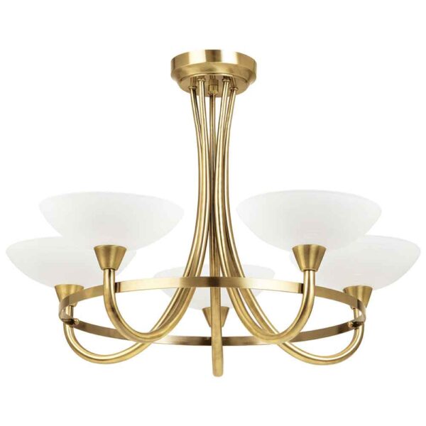 Auburn Glass 5 Ceiling Light With Steel Frame In Antique Brass