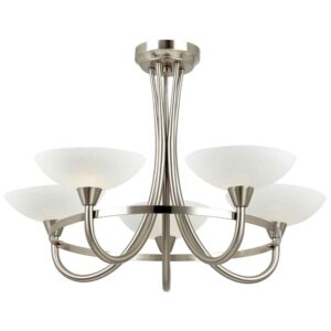 Auburn Glass 5 Ceiling Light With Steel Frame In Satin Chrome