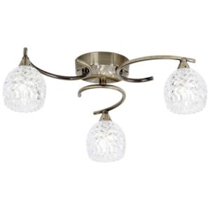 Barco 3 Lights Glass Flush Ceiling Light In Antique Brass
