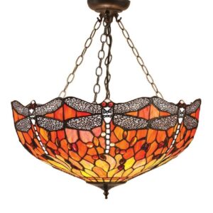 Interiors 1900 64076 Dragonfly Flame Tiffany Medium Inverted 3 Light Ceiling Pendant