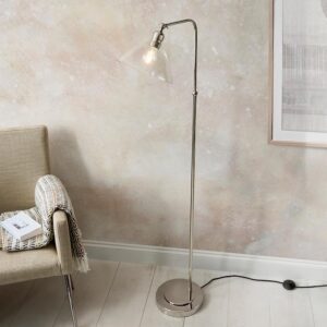 Canton Clear Glass Floor Lamp In Bright Nickel