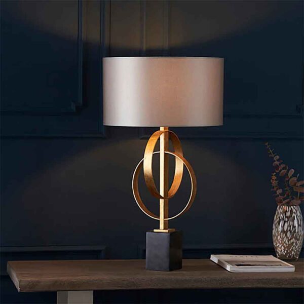 Carson Mink Fabric Table Lamp In Antique Gold