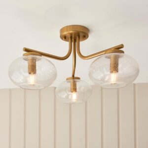 Jaffrey 3 Lights Clear Glass Semi Flush Ceiling Light In Brass