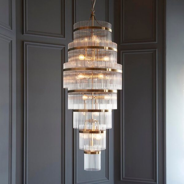 Mainz 21 Light Clear Glass Pendant Ceiling Light In Antique Brass
