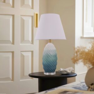 Lightsin 3D Green White Gradient Threaded Ceramic Table Lamp with Fabric Shade