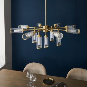 Reno 13 Light Ribbed Glass Pendant Ceiling Light In Satin Brass