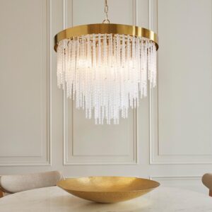 Akron Glass 5 Light Pendent Ceiling Light In Brushed Aged Brass