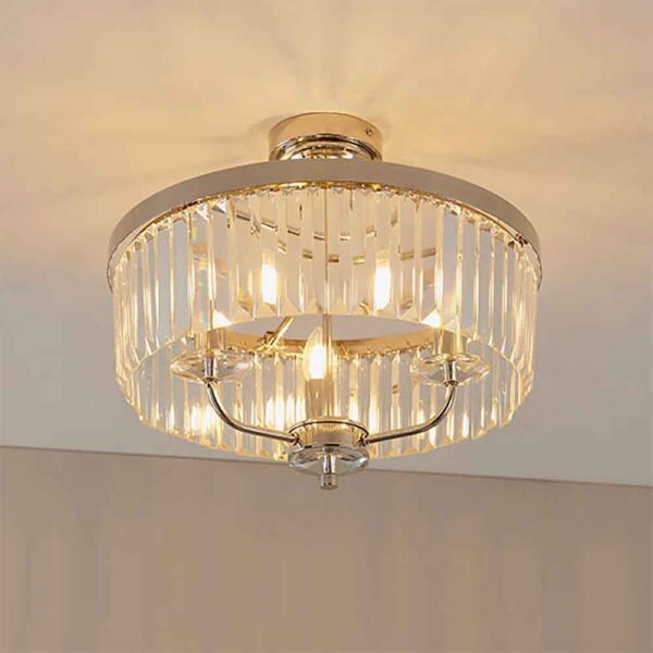Allston Faceted Glass Semi Flush Ceiling Light In Bright Nickel