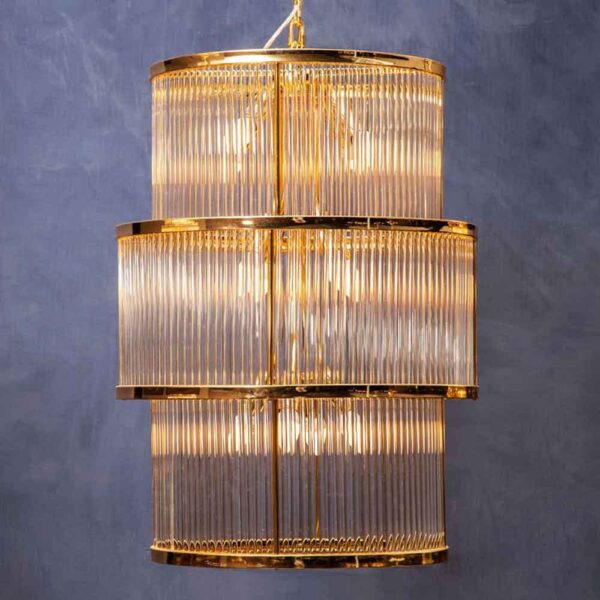 Salas Large Ribbed Pattern 3 Tier Chandelier Light - Gold