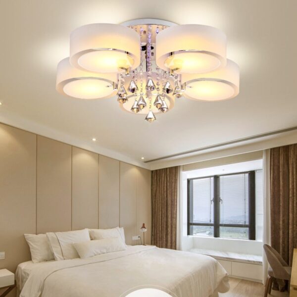 Ceiling Light Semi-Flush Mount, Cylindrical Acrylic Lampshades, Crystal Drops