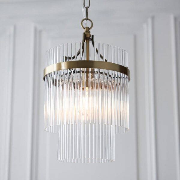 Mainz Clear Glass Pendant Ceiling Light In Antique Brass