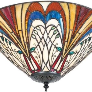 Interiors 1900 70241 Hector Tiffany Medium 2 Light Flush Ceiling Light In Dark Bronze