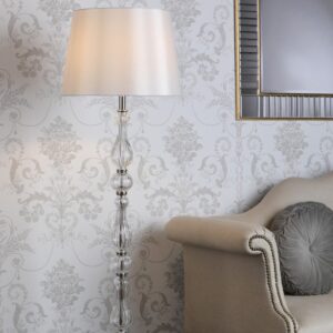 Laura Ashley Bradshaw Glass Floor Lamp In Polished Nickel With Silk Shade LA3756203-Q
