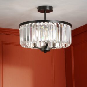Laura Ashley Elkwood 3 Light Crystal Semi Flush Ceiling Light In Black LA3756610-Q