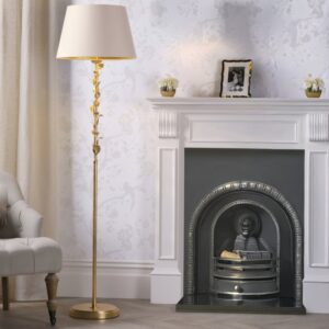 Laura Ashley Halton Floor Lamp In Distressed Gold Leaf With Cream Cotton Shade