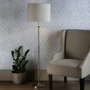 Laura Ashley Highgrove Floor Lamp In Polished Nickel With Natural Linen Shade