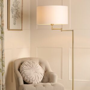 Laura Ashley Marlowe Floor Lamp In Antique Brass With Ivory Cotton Shade