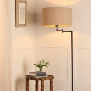 Laura Ashley Marlowe Floor Lamp In Matt Black With Natural Linen Shade