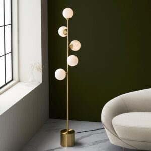 Mayetta Opal Glass Floor Lamp In Satin Brushed Gold