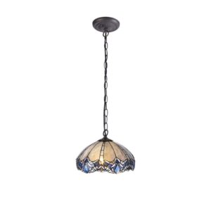 Meccha 1 Light Ceiling Pendant With 400mm Blue, Clear And Black Tiffany Shade